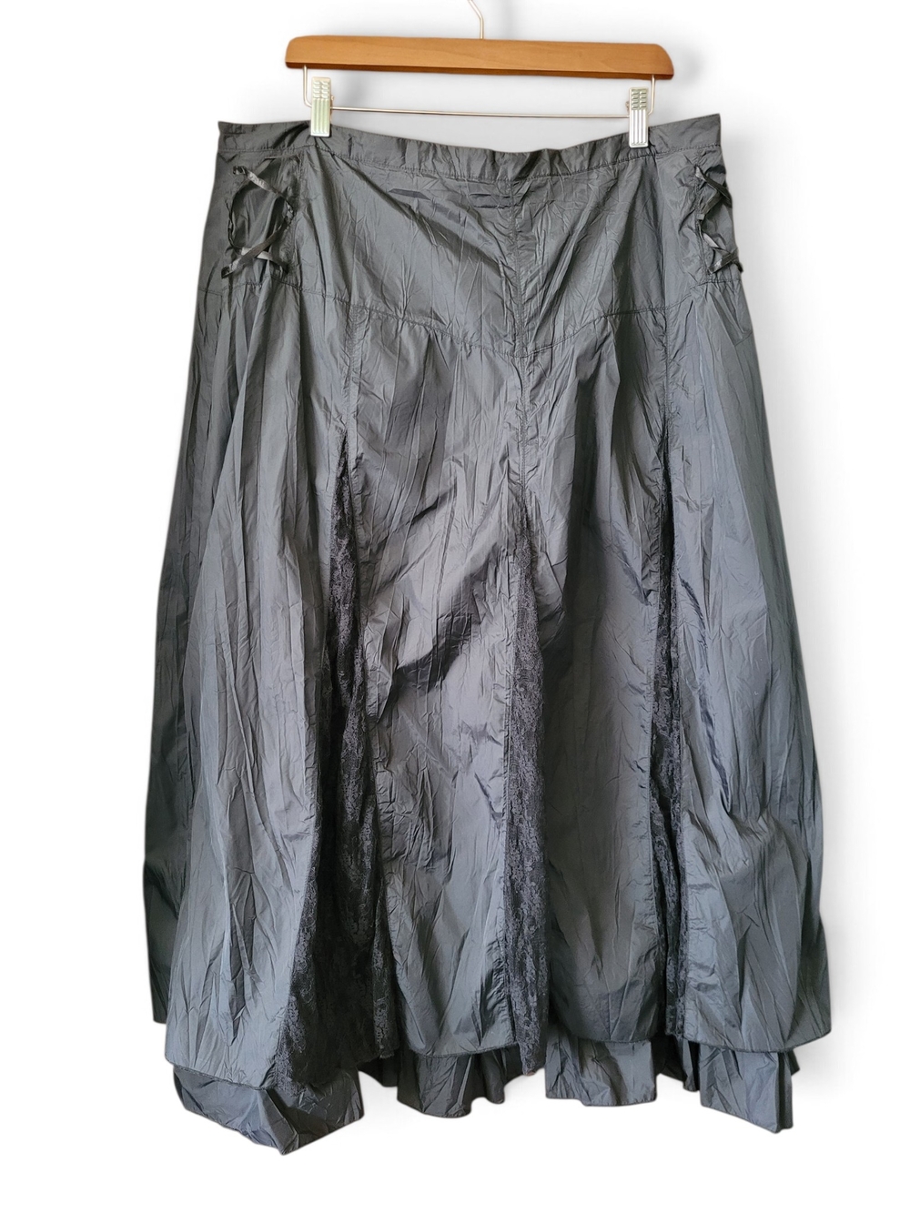 Vintage Witchy Maxi Skirt with Lace Panels And Lace-up Details Black 18